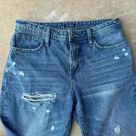 Women’s Flamingo Ankle Cropped Destressed High Waist Deniem Jeans Medium/28 - Picture 4 of 16